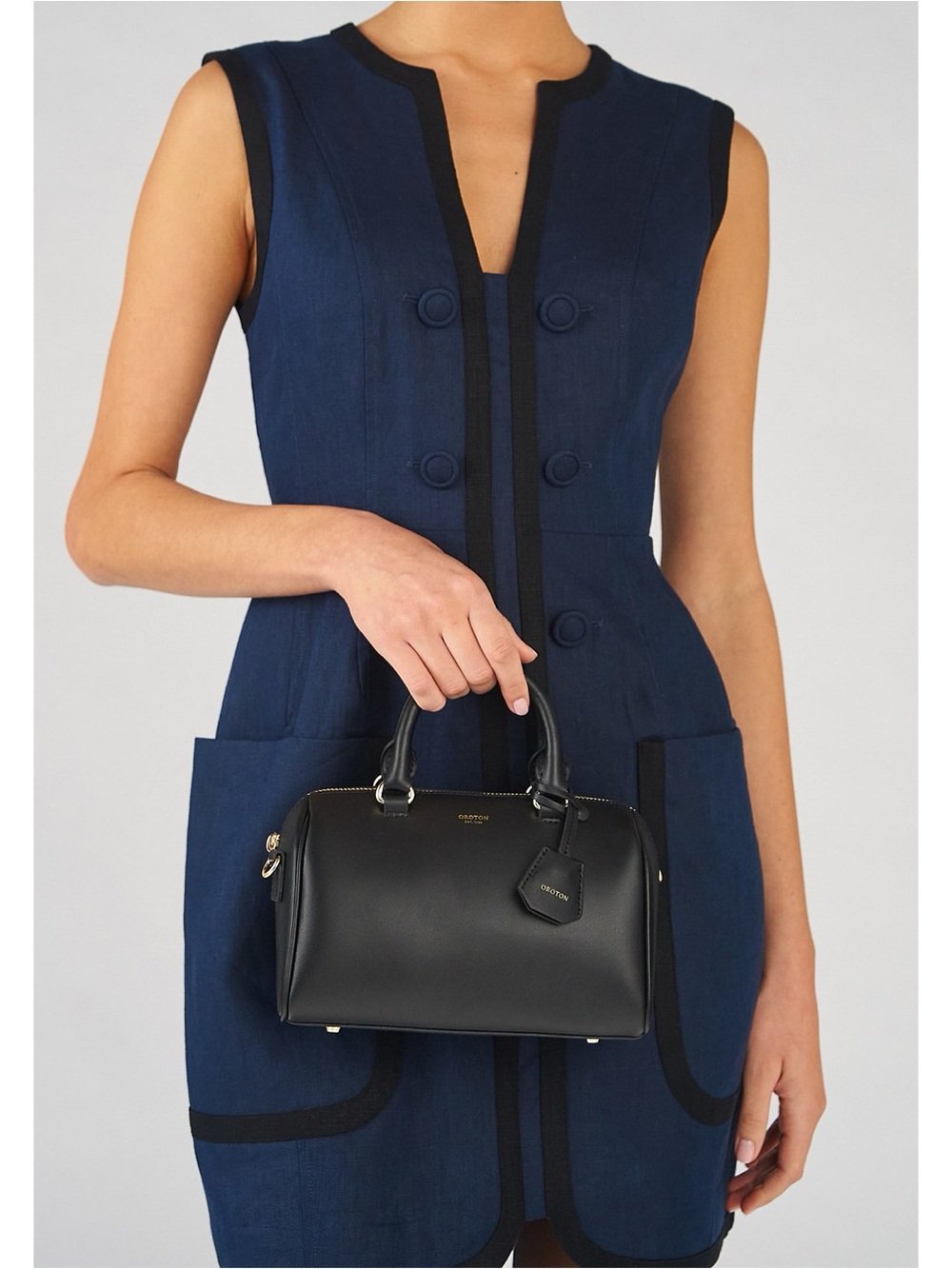 Oroton linen dress 4 sleeveless double breasted patch pockets timeless old money